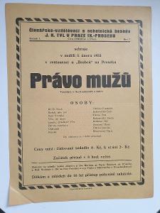 Divadlo "J.K.Tyl" v Proseku☆PRÁVO MUŽŮ☆5.února 1933