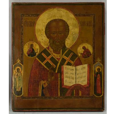 Kolem roku 1800-1850 Stará ruská ikona svatého Mikuláše z Myry (39613)