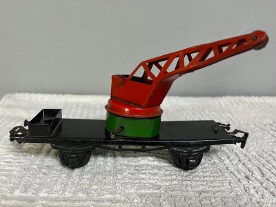 Stará plechová hračka MERKUR VLÁČEK - 2osý vagón jeřáb