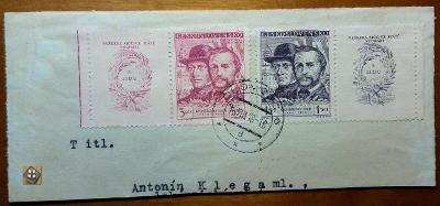 Výstřižek z obálky 1948 - známky 479-480 s kuponem