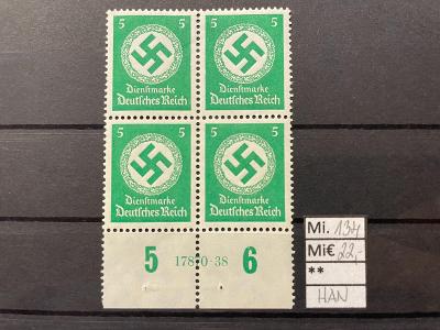 DR, Deutsches Reich, DienstM., HAN Mi. 134