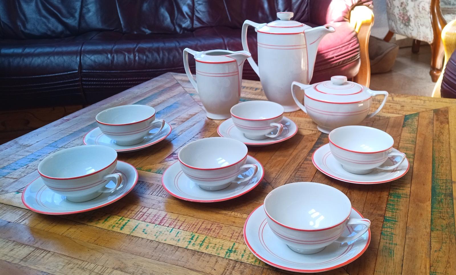 Starožitná porcelánová čajová souprava Loučky RGK, 15 kusů, art-deco - Starožitnosti a umění
