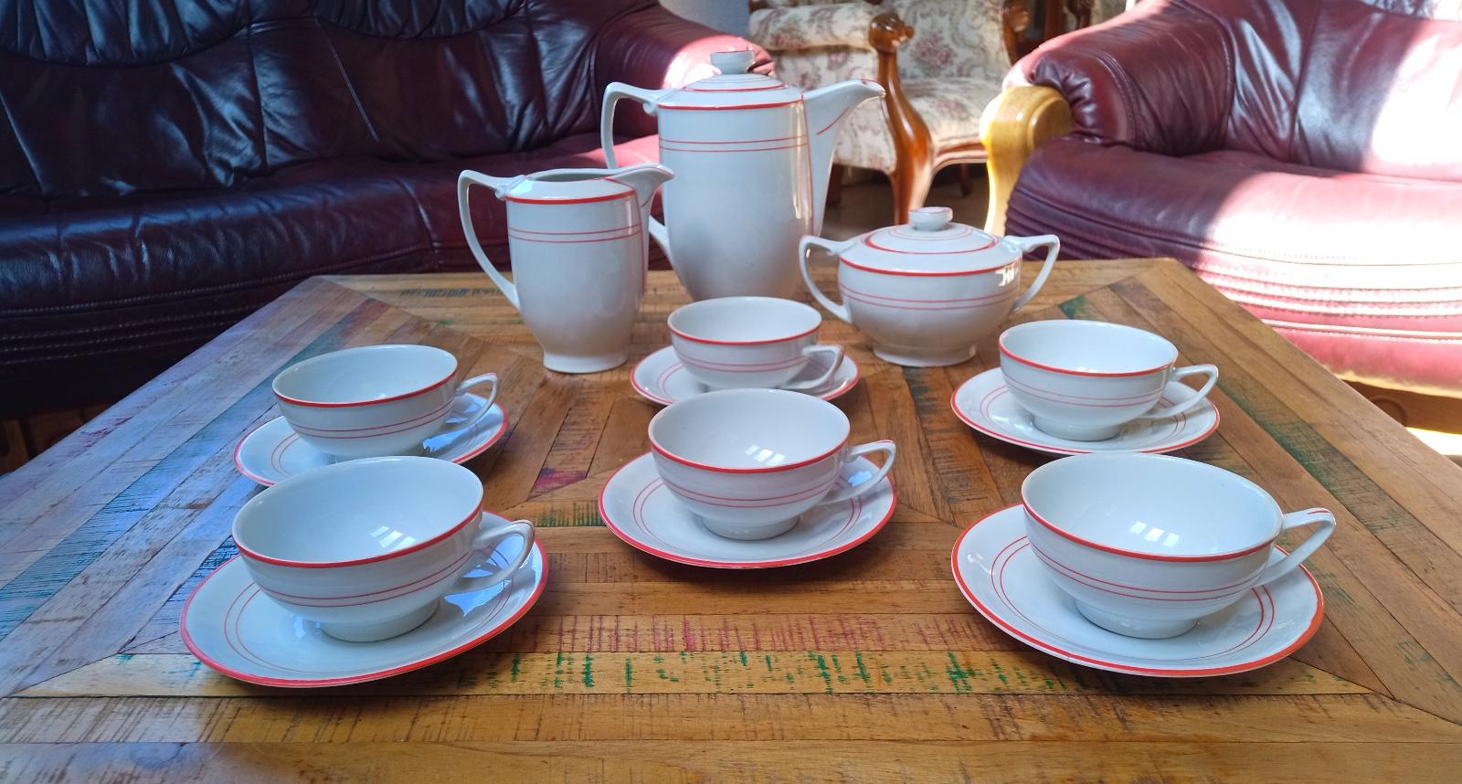 Starožitná porcelánová čajová souprava Loučky RGK, 15 kusů, art-deco - Starožitnosti a umění