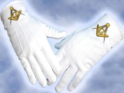 Svobodní zednáři - bílé látkové rukavice s výšivkou, velikost L