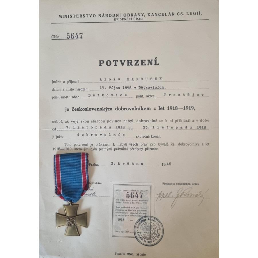 Dekrét doklady a medaily Československého dobrovoľcu z rokov 1918 - 1919 - Zberateľstvo