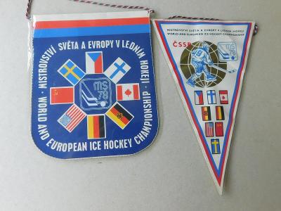 Vlaječky 2 ks Mistrovství světa a Evropy v ledním hokeji v Praze 1978