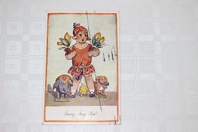 HEZKÝ STAROŽITNÝ POHLED - ŠŤASTNÝ NOVÝ ROK 1932 - prošlo poštou známka