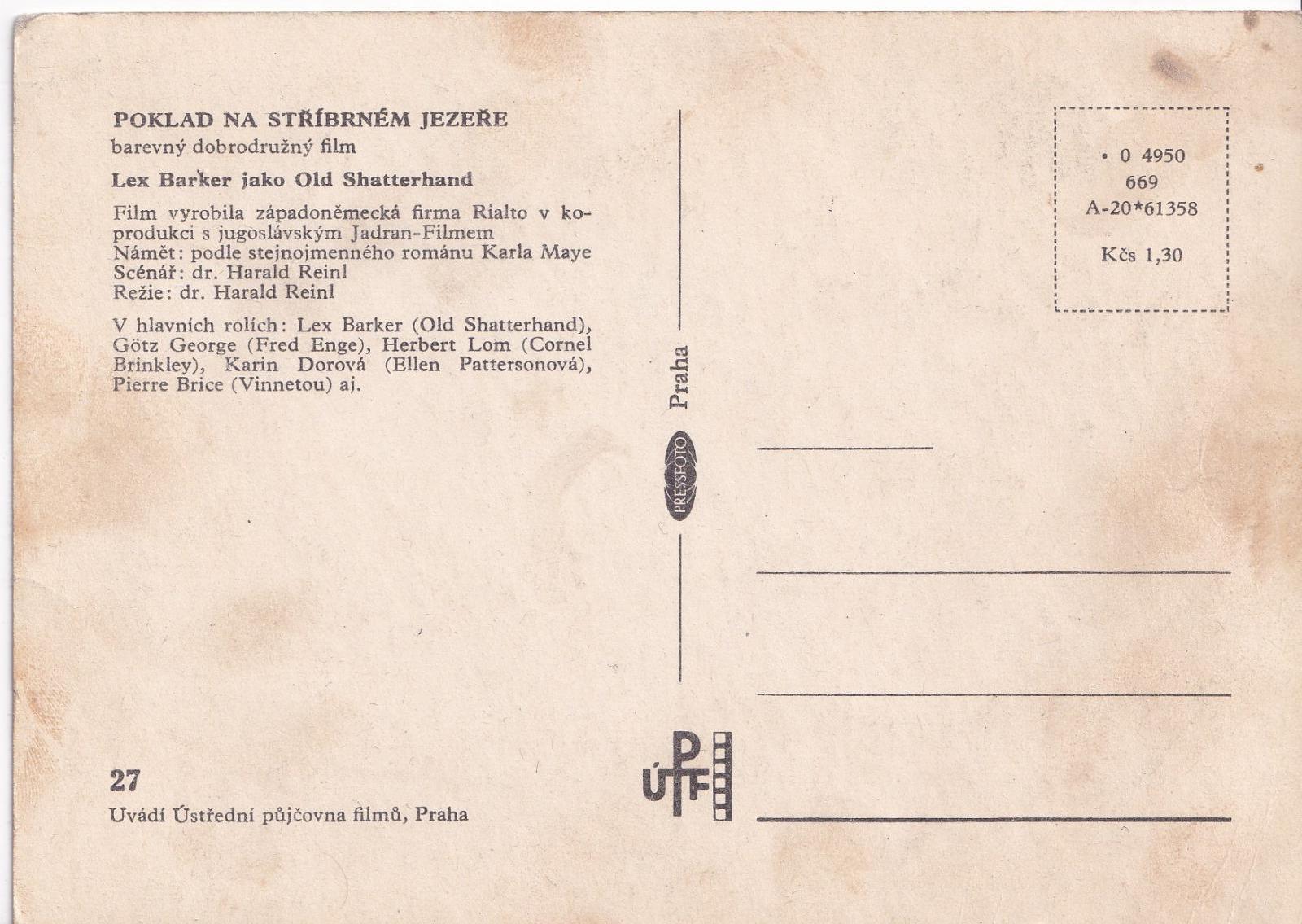 Poklad na stříbrném jezeře-ÚPF-Vydavatel-PRESSFOTO PRAHA 1965-VF - Pohlednice