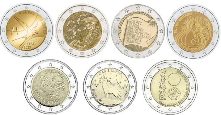 Pamätné 2 EUR Estónsko 2023+2022+2021+2018 - sada 7 mincí - Zberateľstvo
