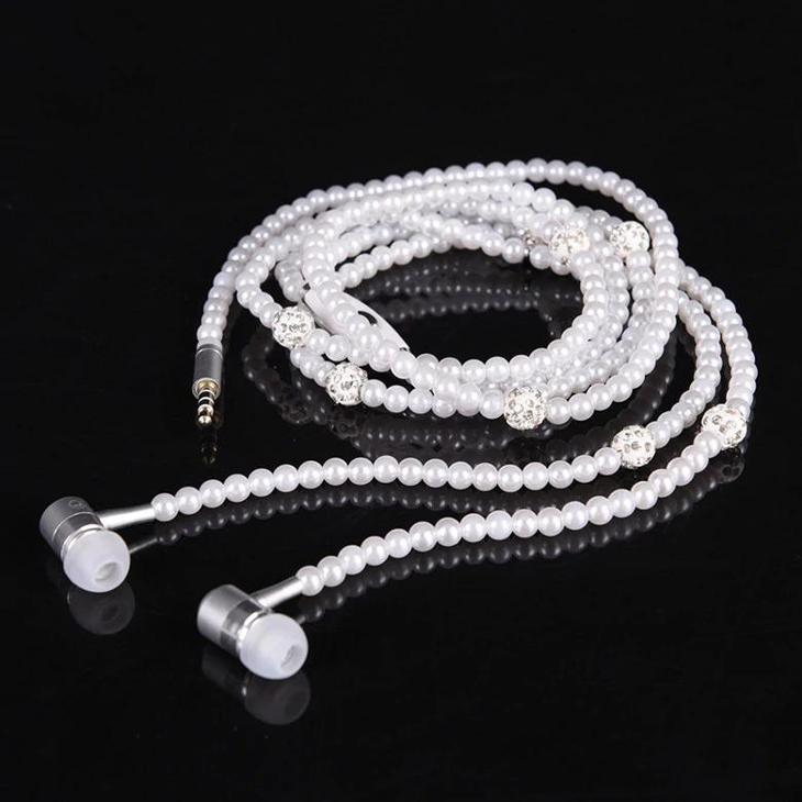 NOVÁ sluchátka na mobil s perlovým náhrdelníkem, bílá - Mobily a chytrá elektronika