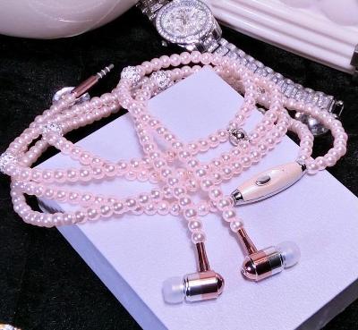 NOVÁ sluchátka na mobil s perlovým náhrdelníkem, růžová