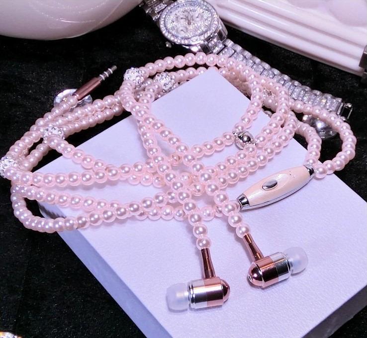 NOVÁ sluchátka na mobil s perlovým náhrdelníkem, růžová - Mobily a chytrá elektronika