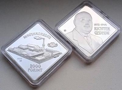 2000 Forintů 2022 Maďarsko - Gedeon Richter proof (čtvercová mince)