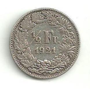 1/2 Frank Švýcarsko 1921  stříbro
