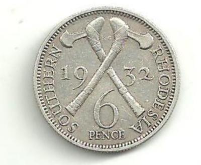 6 Pence Južná Rhodézia 1932 striebro