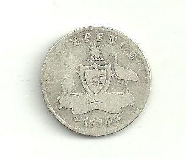 6 Pence Austrálie 1914  stříbro