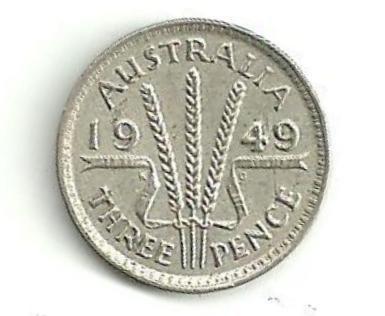 3 Pence Austrálie 1949 stříbro
