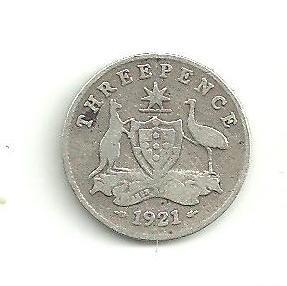 3 Pence Austrálie 1921 stříbro