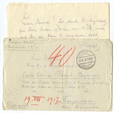 Dopis nemecke polni posty raouskemu feldmarsalovi -1917