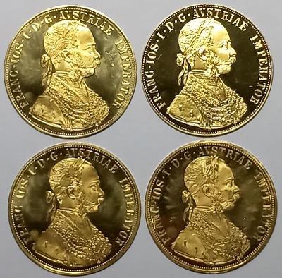 4 kusy - zlaté mince - 4x 4 Dukát - 1915 -proof- FRANTIŠEK JOSEF I.