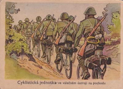 Reklamní kartička Žitovka Vojáci – Cyklistická jednotka, 1.pol.20.st.