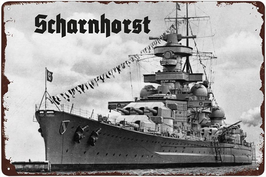 plechová ceduľa: nemecký bojový krížnik Scharnhorst - Vojenské zberateľské predmety