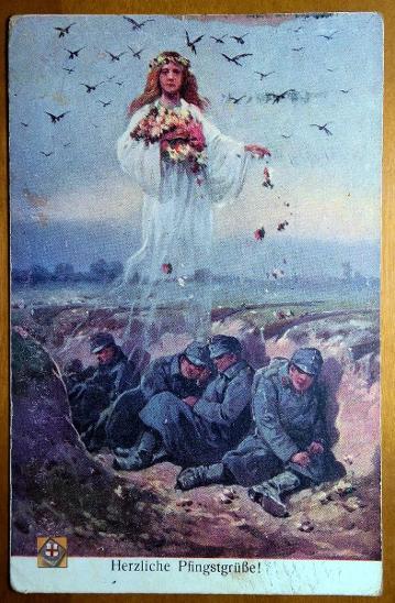 Feldpost - Herzliche Pfingstgrüsse, vojaci, Turíce (MF 1915) - Pohľadnice