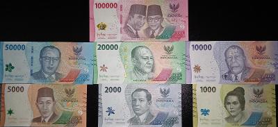 Sada bankovek Indonésie - 1000 - 100 000 rupií UNC Pick #162 - 168