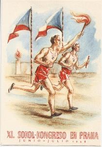 XI. VŠESOKOLSKÝ SLET V PRAZE 1948 - Běžci s pochodní - Španělská verze