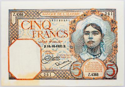 (B-225) Alžírsko, 5 Francs 1933, EF