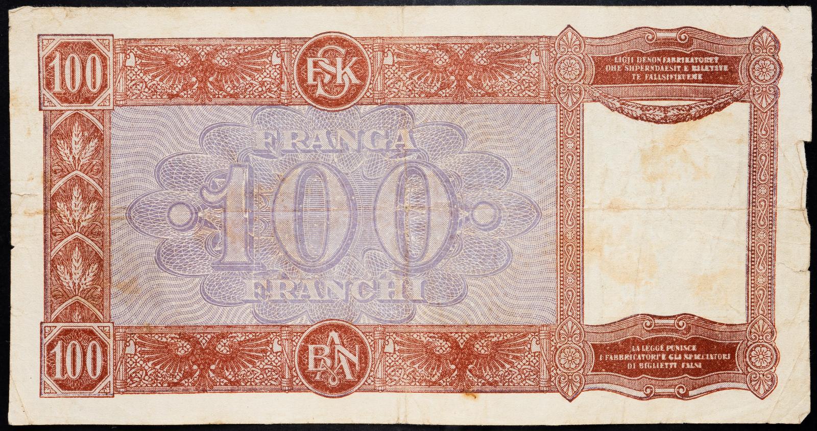 (B-3891) Albánie, 100 Franga 1940, F - Bankovky