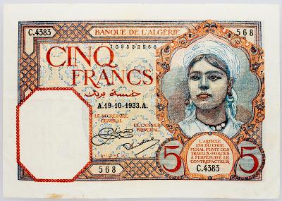 (B-226) Alžírsko, 5 Francs 1933, F+