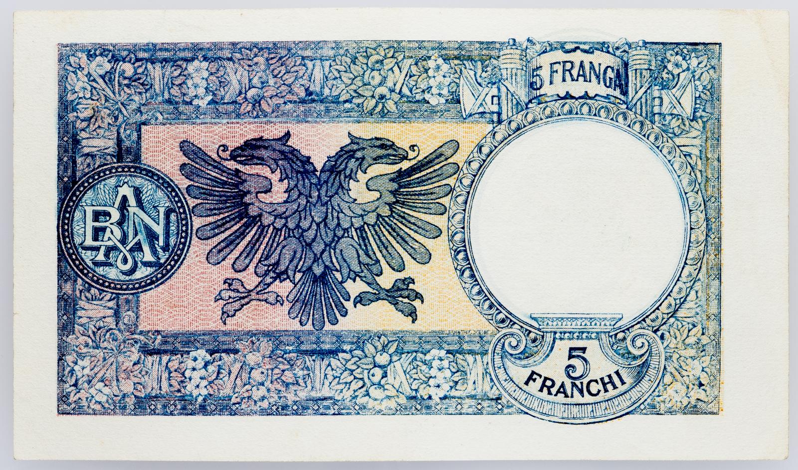 (B-1003) Albánie, 5 Franga 1939, EF - Bankovky
