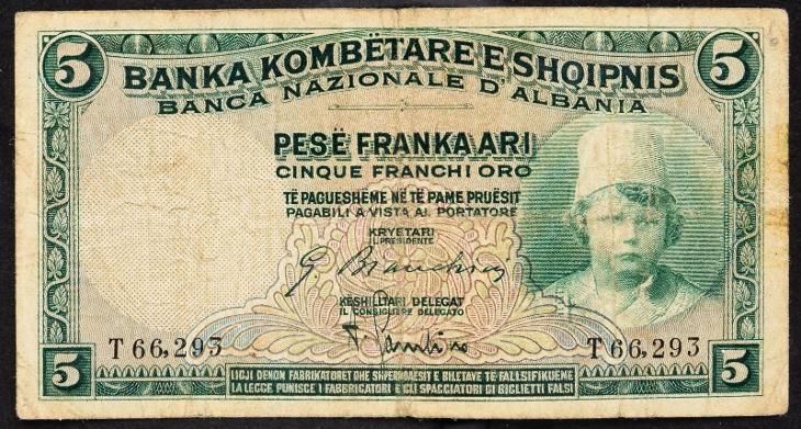 (B-3885) Albánie, 5 Franka Ari 1926, F - Bankovky