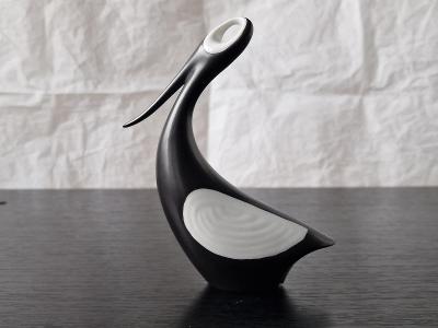Vodní pták černobílý - Porcelán - Soška - Royal Dux Bohemia - Brusel 