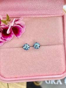 Moissanit moissanite diamantové náušnice diamant S925 modrý 