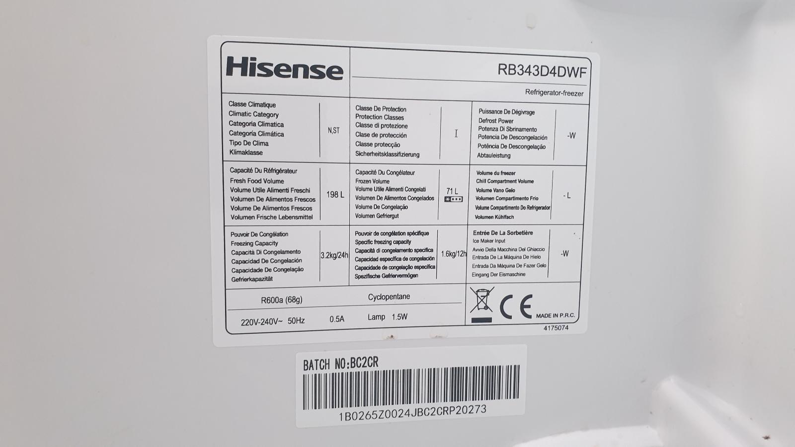 Hisense chladnička RB343D4DWF - Velké elektrospotřebiče