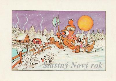 Vánoční krajina a ponocný s halapartnou s pejskem(malované a žertovné)