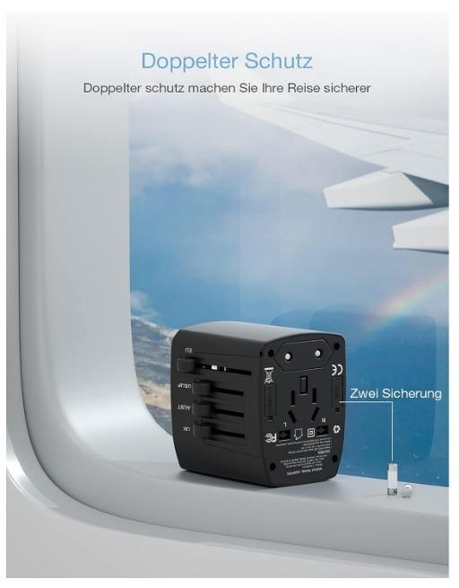 Univerzální cestovní adaptér Tessan - 4 různé zástrčky 250V a 4x USB - Elektro