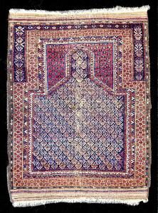 Balúčský ručně vázaný koberec, starý modlitební, 111x147 cm