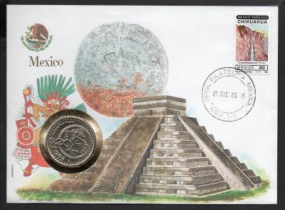 MEXIKO mincovní dopis: 20 pesos 1982 UNC na R známka OSN s vlajkou