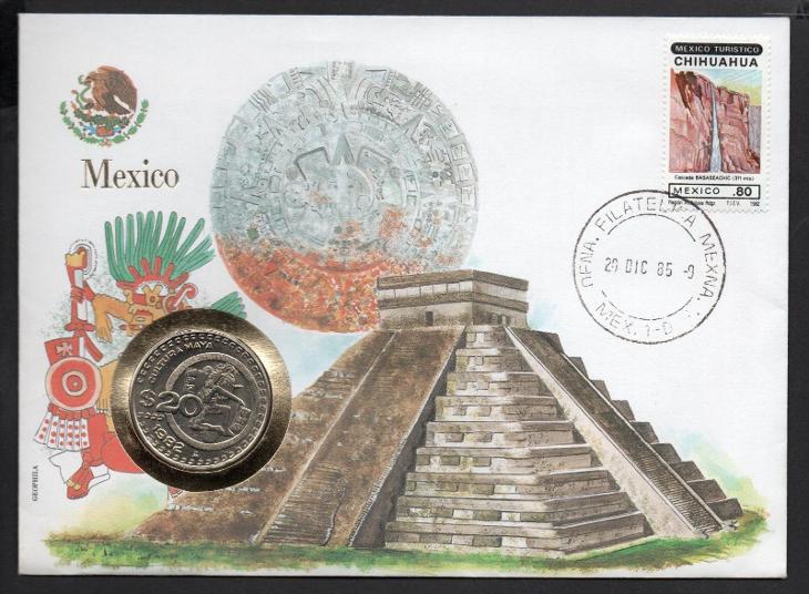 MEXIKO mincovní dopis: 20 pesos 1982 UNC na R známka OSN s vlajkou - Numismatika