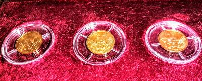 3x Zlatá 1/25oz investičné mince Český lev 2023 stand