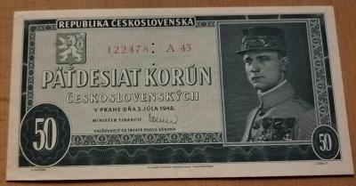 50 korun Štefánik 1948, perforace 3 malé otvory.