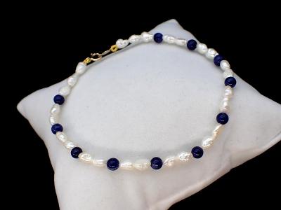 Náramek říční perly/ lapis lazuli- uzávěr 14k zlato 