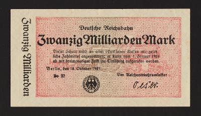 NĚMECKO - 20 miliard marek,1924 - Deutsche Reichsbahn  -  stav 1