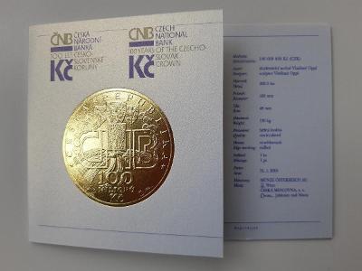 Certifikát ČNB vydaný ke zlaté minci 100 000 000 Kč