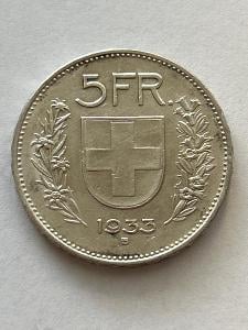 Švajčiarsko - 5 frank - 1933 - B