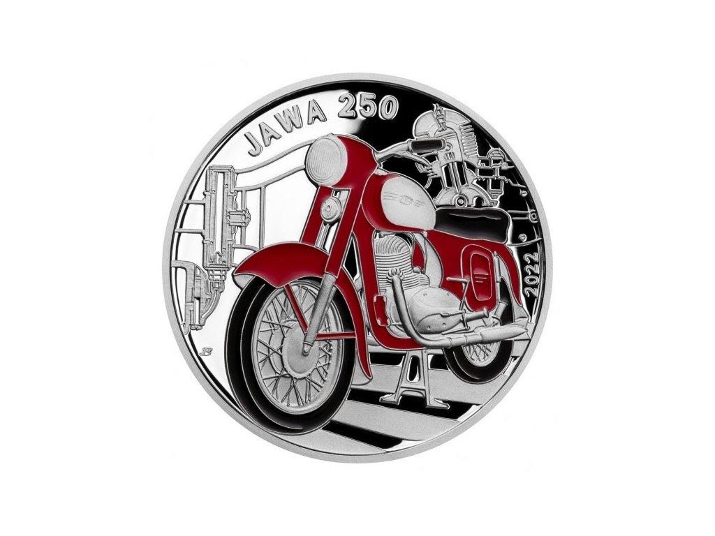 Strieborná minca 500 Kč € Motocykel Jawa 250 2022 PROOF  - Numizmatika