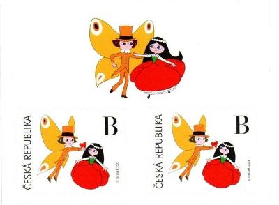 2x známka B, Maková panenka a motýl, přítisk s obrázkem motivu známky